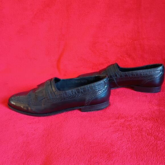 VTG Leather Kiltie Loafers Wingtip Brogue Detail Men Sz 10D Black Old Money 80s main image 4